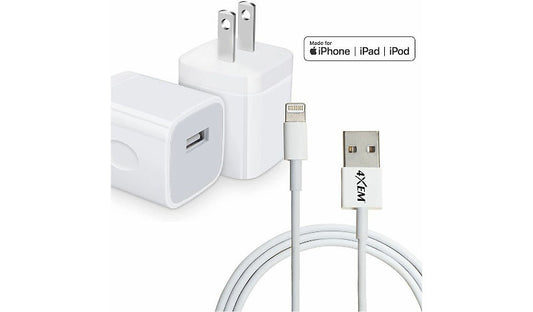 4XEM USB Charger and 6 ft MFi Lightning Cable Kit 4XAPPLKIT6 Lifetime Warranty