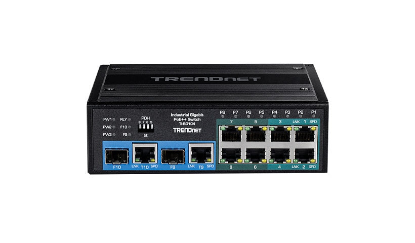 TRENDnet TI-BG104 10-Port Industrial PoE++ DIN-Rail Switch, 360W