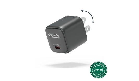 Plugable 30W USB-C GaN Charger Foldable Prongs Black PS-30C1B 2 Year
