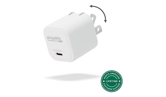 Plugable 30W USB-C GaN Charger Foldable Prongs PS-30C1W 2 Year
