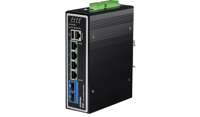 TRENDnet TI-BG62I 6-Port Industrial Gigabit L2+ PoE++ DIN-Rail Switch, 360W