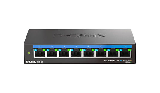D-Link DMS-108 8-Port 2.5G Unmanaged Switch, Desktop or Wall, Fanless