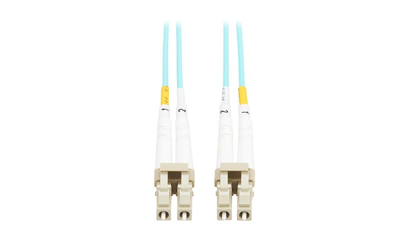 Tripp Lite (Eaton) N820-01M-TAA 1m (3.3ft) LC to LC 10Gb OM3 Multimode Duplex Fiber Patch Cable, 50/125, OFNP Plenum, TAA, Aqua