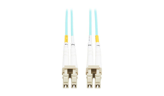 Tripp Lite (Eaton) N820-03M-TAA 3m (9.8ft) LC to LC 10Gb OM3 Multimode Duplex Fiber Patch Cable, 50/125, OFNP Plenum, TAA, Aqua