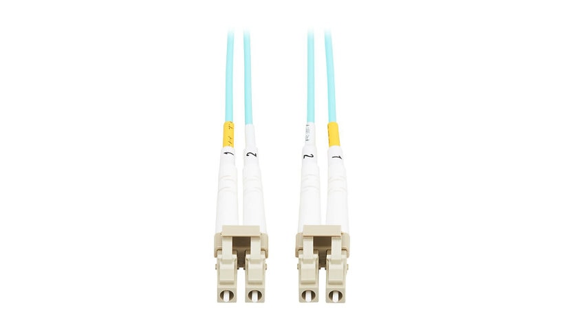 Tripp Lite (Eaton) N820-05M-TAA 5m (16.4ft) LC to LC 10Gb OM3 Multimode Duplex Fiber Patch Cable, 50/125, OFNP Plenum, TAA, Aqua