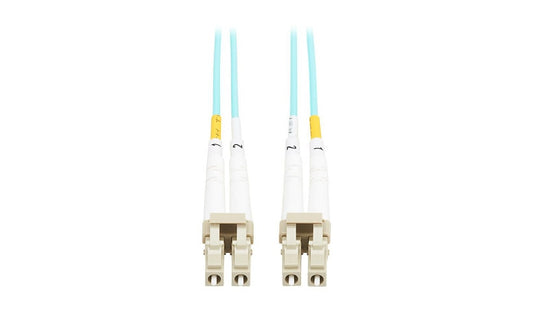Tripp Lite (Eaton) N820-05M-TAA 5m (16.4ft) LC to LC 10Gb OM3 Multimode Duplex Fiber Patch Cable, 50/125, OFNP Plenum, TAA, Aqua
