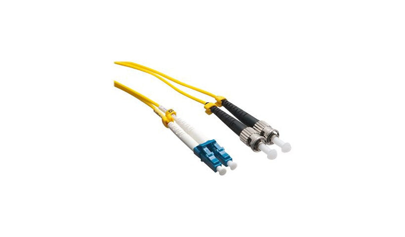 Axiom 7m (23ft) LC to ST OS2 Single Mode Duplex Fiber Optic Cable, 9/125, Riser-Rated OFNR, Yellow, TAA Compliant, AXG94698
