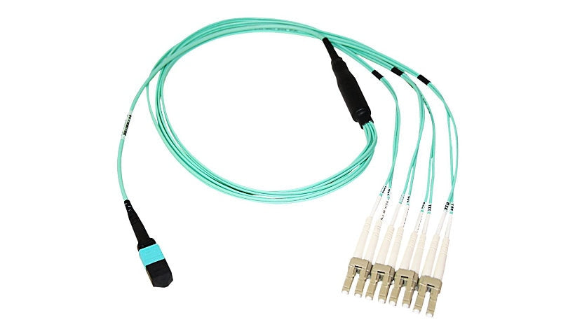 Axiom MP8LCOM4R5M-AX 5m (16.4ft) MTP/MPO Female to 8x LC OM4 Multimode Breakout Fiber Cable, 50/125, Riser, Aqua
