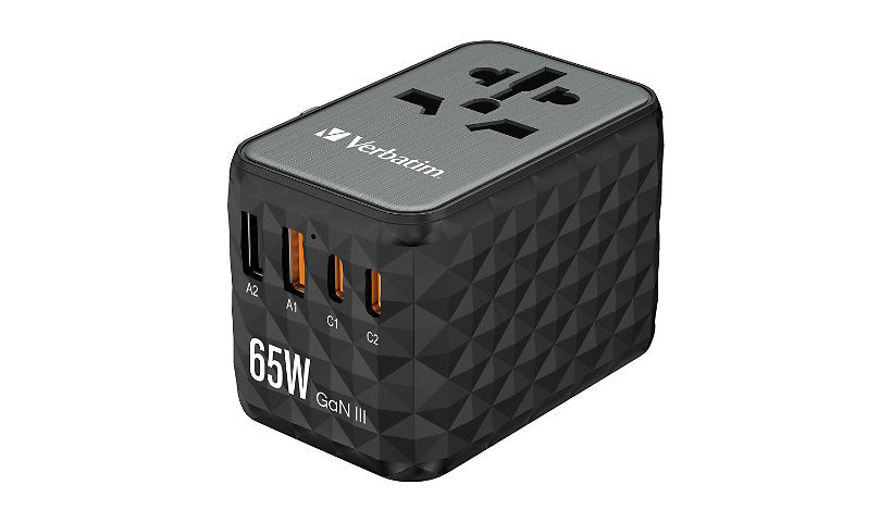 Verbatim UTA-05 65W GaN III Travel Adapter 2 USB-C 2 USB-A 32120 2 Year