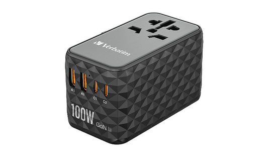 Verbatim UTA-06 100W GaN III Travel Adapter 2 USB-C 2 USB-A 32121 2 Year