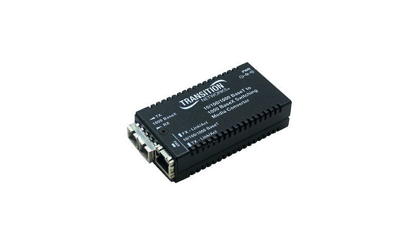 Transition Networks Stand-Alone Gigabit Mini Media Converter, RJ-45 to SC Multimode, 850nm, M/GE-PSW-SX-01-FNA