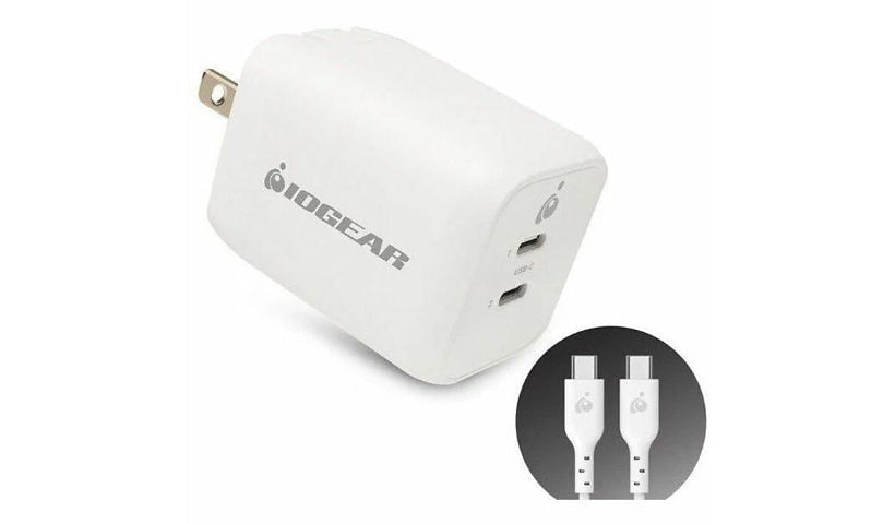 IOGEAR GearPower Dual USB-C 65W GaN Charger PPS GPAWC65W 1 Year