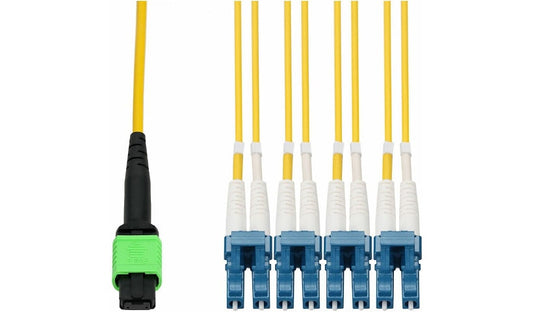 Proline 7m (23ft) MPO/APC to 4x LC/UPC Duplex OS2 Single Mode (SMF) 8-Fiber Fanout Cable, 9/125 µm, Riser-Rated OFNR, Yellow, PRO-MPO-4LC7M9SMF
