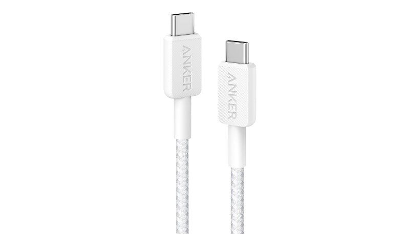 Anker USB-C Cable, 60W, Braided, USB-IF Certified, Male/Male, White, 6 ft