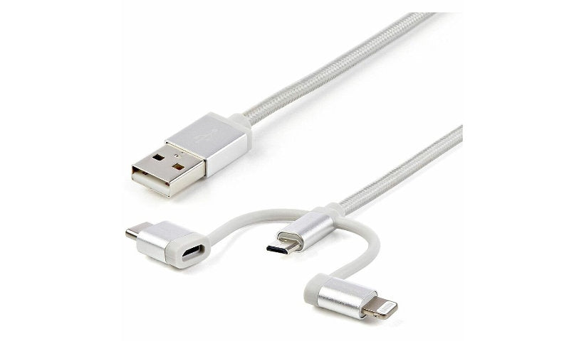 StarTech.com 3-in-1 Charging Cable, USB-A Plug, Lightning/C/Micro-B Tips, 6 ft