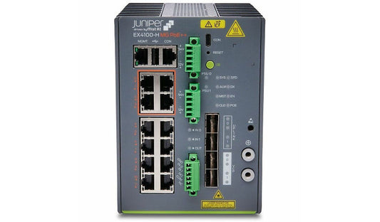 Juniper EX4100-H-12MP-DC Rugged 12-Port PoE++ Switch, 4x 2.5G, DC, 360W