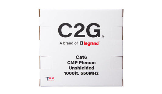 C2G C2G56041 Cat6 Plenum Bulk Cable 1000 ft Solid UTP Blue TAA