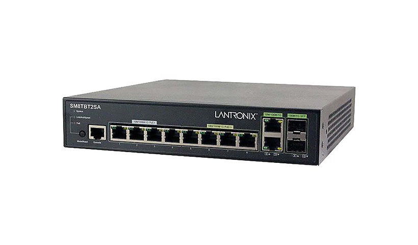 Lantronix SM8TBT2SA-NA 8-Port Gigabit PoE++ Managed Switch, 2x SFP, 240W