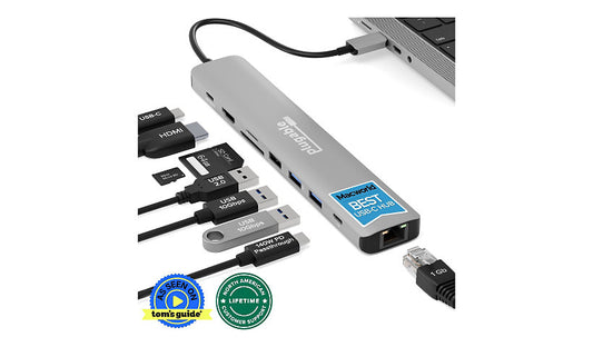 Plugable 9-in-1 USB-C Hub, 4K 60Hz HDMI, 140W PD, 10Gbps, Ethernet, SD/microSD