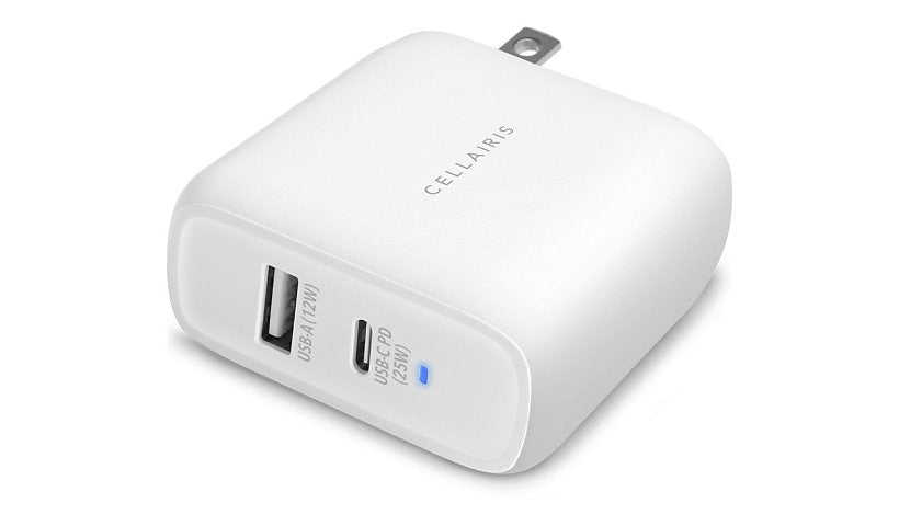 CELLAIRIS 37W USB-C PD 25W and USB-A Wall Charger White 04-0150105 1 Year