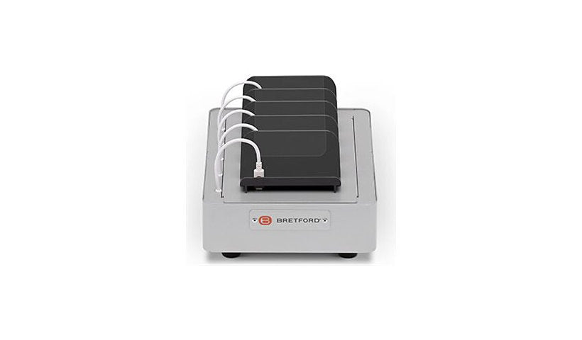 Bretford PureCharge Pro Tray, 5-Port USB-C, 30W, Platinum, PCPDT5C-PM