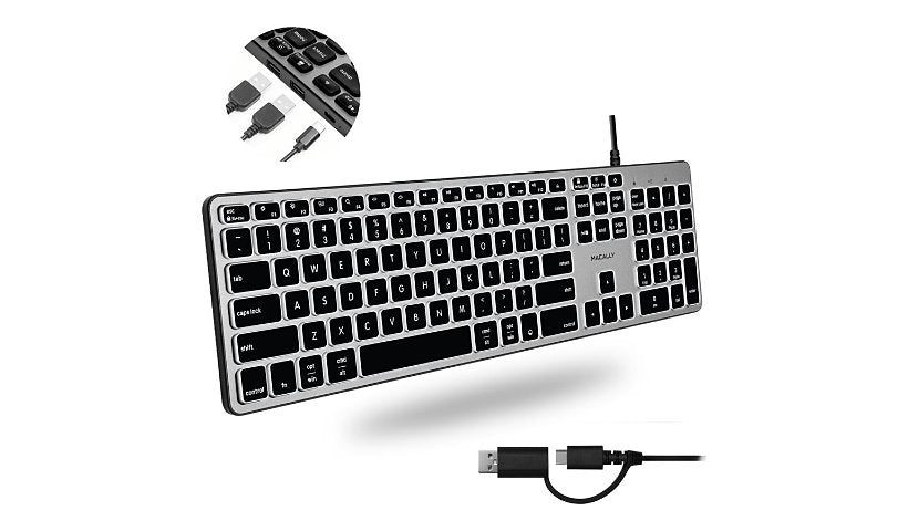 Macally UCABLZKEYHUBSG Backlit Mac Keyboard USB Hub 107 Key 2 Year