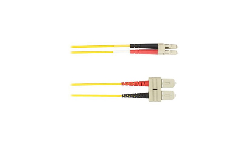 Black Box 15m (49ft) SC to LC Single Mode Duplex Fiber Patch Cable, Tight-Buffered, PVC, Yellow, FOCMRSM-015M-SCLC-YL