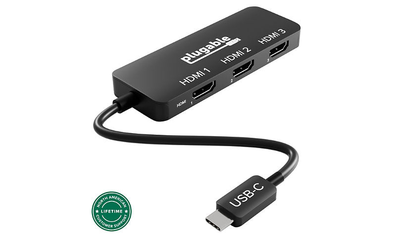 Plugable USB-C to Triple HDMI MST Adapter, 3x 4K 60Hz, Driverless