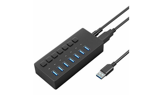 4XEM 7-Port USB 3.0 Hub with Individual Power Switches, 5Gbps, Powered, Gray