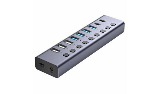 4XEM 10-Port USB Hub with Gigabit Ethernet, USB-C Host, Individual Switches