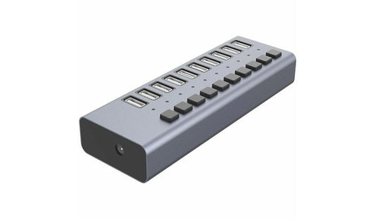 4XEM 10-Port USB Charge-Only Hub, 5V/2.4A per Port, On/Off Switch