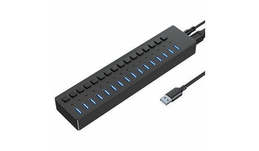 4XEM 16-Port USB 3.0 Hub, Individual Power Switches, 5Gbps, 12V Adapter, Gray
