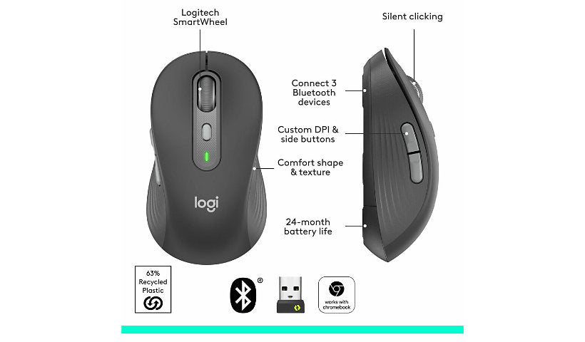 Logitech Signature Plus M750 L Wireless Mouse Large Hands 910-007508 1 Year