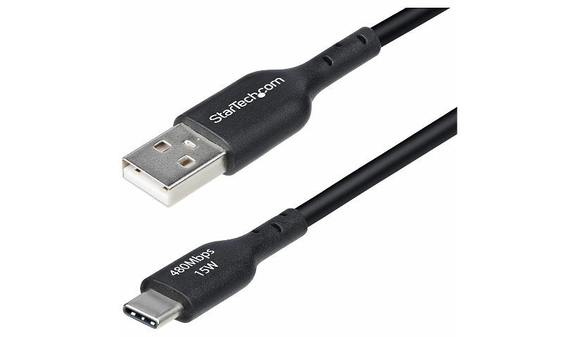StarTech.com USB-A to USB-C Charge & Sync Cable, 3A, USB 2.0, TPE, Black, 1 ft