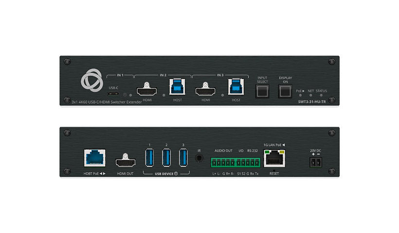 Kramer SWT3-31-HU-TR 3x1 4K60 Auto Switcher 1 USB-C + 2 HDMI Inputs USB PoE