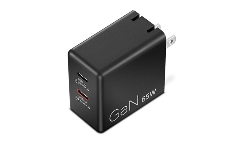 Lenovo Dual USB-C 65W GaN Charger 45W and 18W Ports Black 40AW065BUS 1 Year
