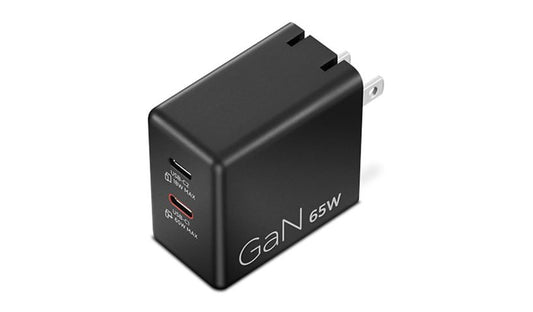 Lenovo Dual USB-C 65W GaN Charger 45W and 18W Ports Black 40AW065BUS 1 Year