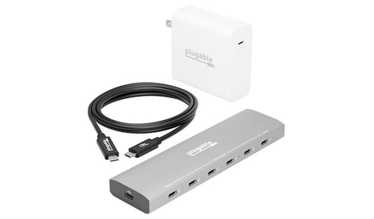 Plugable 6-Port USB-C Charging Station Bundle, PriorityShare, GaN, USB4 Cable