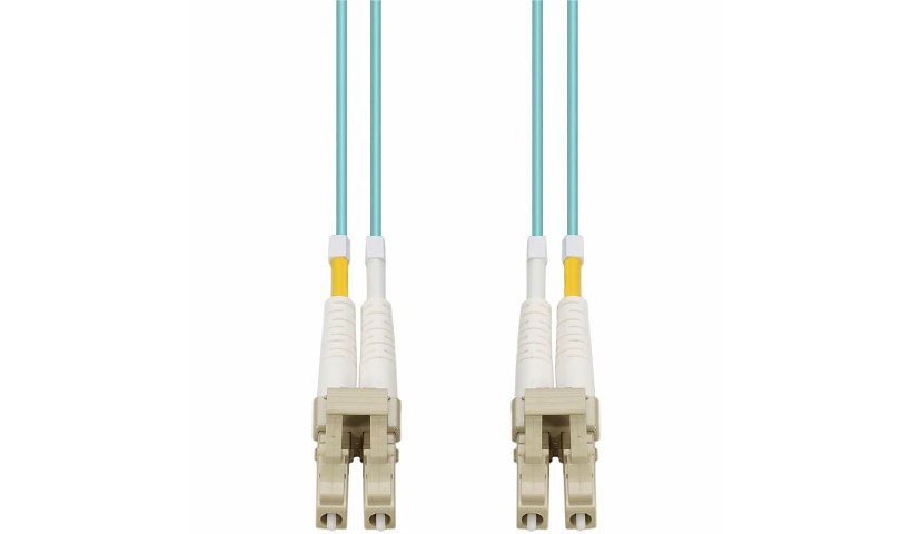 Proline 9m (29.5ft) LC to LC OM4 Multimode (MMF) Duplex Fiber Patch Cable, 50/125 µm, Plenum-Rated OFNP, Aqua, TAA Compliant, PRO-LC-LC-9M5OM4P-TAA