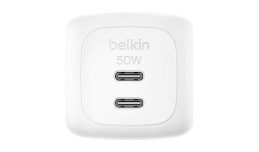 Belkin 50W Dual USB-C GaN Wall Charger Foldable White WCH019DQWH 2 Year