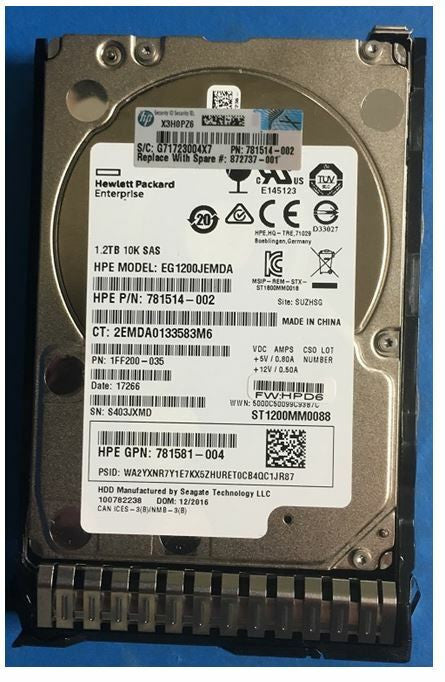 HPE 876938-002-SC 1.2TB 10K RPM 2.5in SFF 12G SAS DS SC HDD for Gen9 Gen10