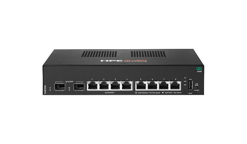 HPE Aruba CX 6000 8G 2SFP Switch S4R22A, 8 x 1GbE + 2 x SFP, Fanless