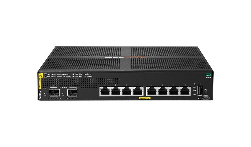 HPE Aruba CX 6000 S4R23A 8-Port Gigabit Class 4 PoE 2SFP 67W Switch, Fanless