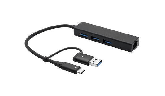 4XEM 3-Port USB Hub with Gigabit Ethernet, USB-C Host + USB-A Adapter, TAA
