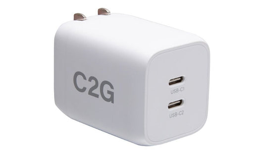 C2G 65W Dual USB-C Power Adapter Foldable White C2G58880 5 Year