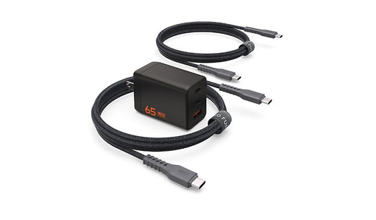 UAG SRGE 65W 3 Port GaN Charger Bundle with 2 x 6 ft USB-C Cables Black