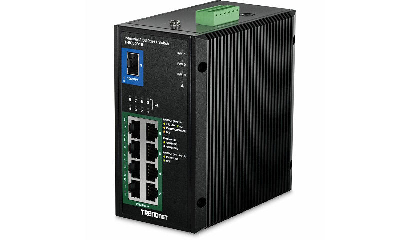 TRENDnet TI-BG5091B Industrial 9-Port 2.5G PoE++ DIN Switch, 10G SFP+