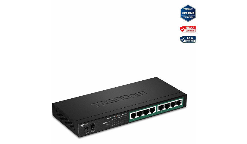 TRENDnet TPE-TG83 8-Port Gigabit PoE+ Switch, 65W, Fanless, Wall Mount