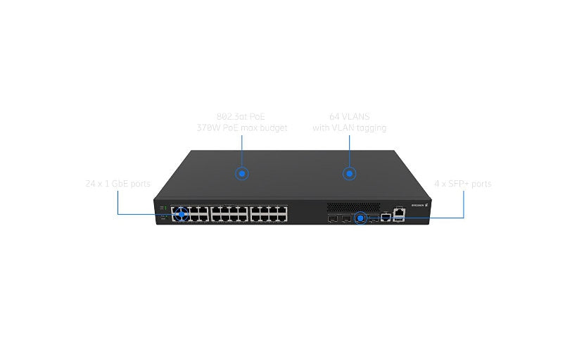 Cradlepoint SW2400P LS01-SW2400P-GN 24-Port PoE+ Switch, 4x SFP+, 370W
