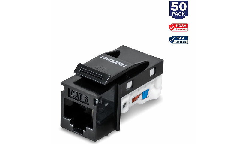 TRENDnet TC-K50C6BK Cat6 Tool-Less Keystone Jack 50 Pack 90° Termination 3 Year